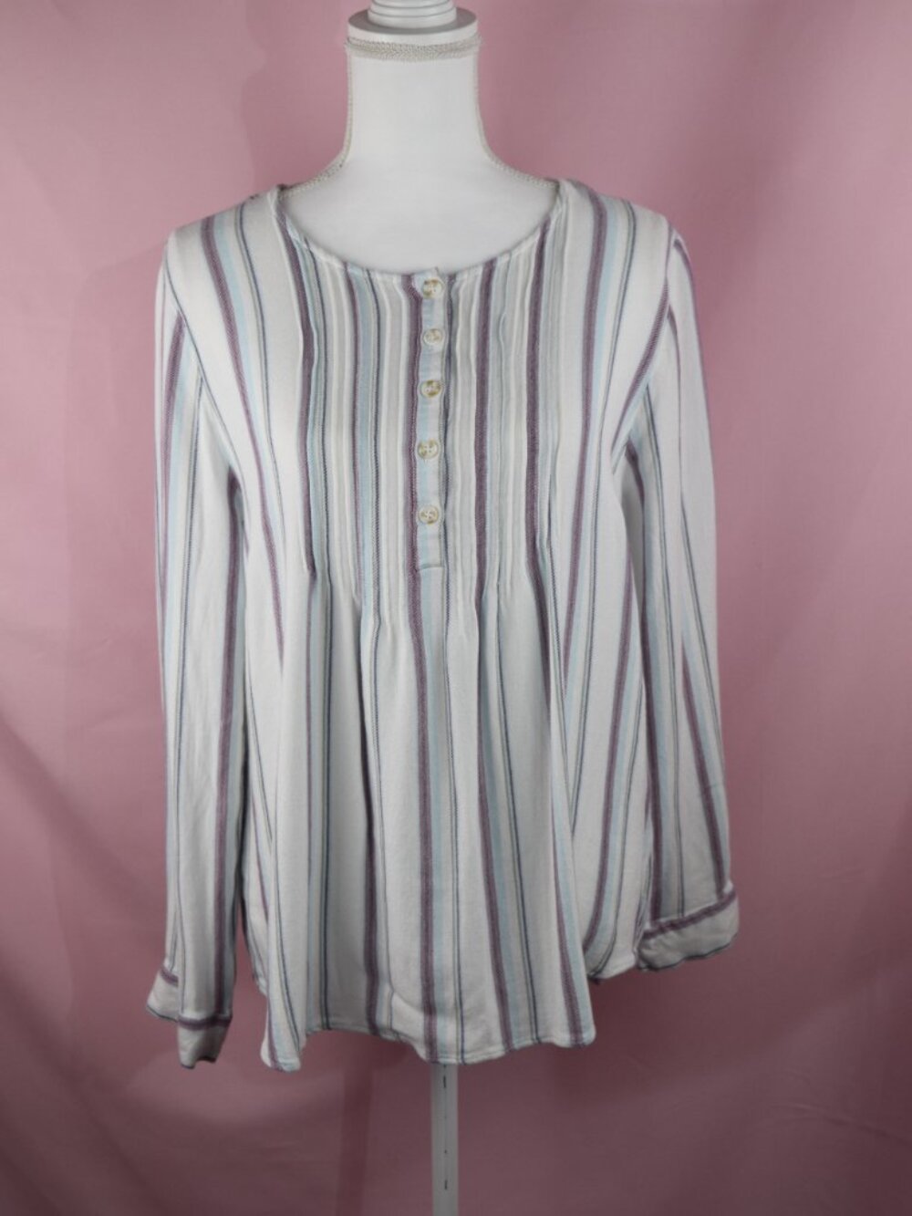 Coldwater Creek Vertical Stripe Button-Front Blouse | Size L